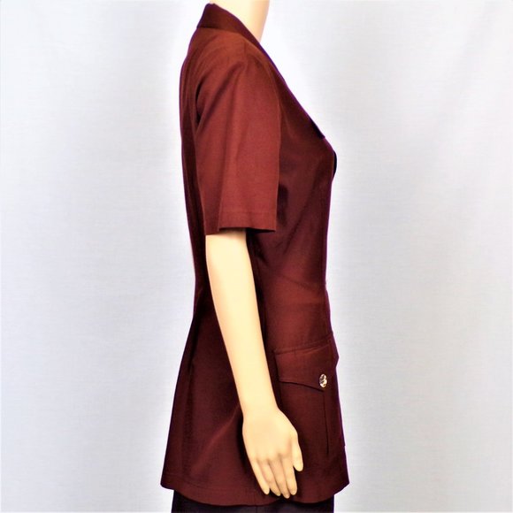 VICTORIA SOIE size 6 brown silk-blend short-sleeve tunic top dry clean or HW - Picture 5 of 14